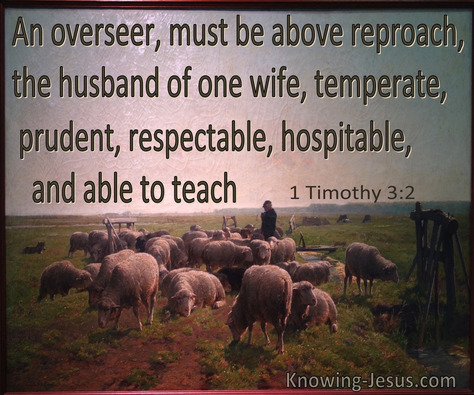1 Timothy 3:2 Overseers Must Be Above Reproach, Temperate, Prudent, Respectable, Hospitable Able To Teach (brown)